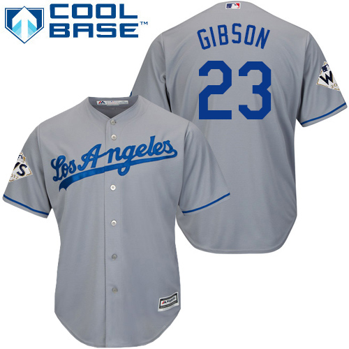 Dodgers #23 Kirk Gibson Grey Cool Base World Series Bound Stitched Youth MLB Jersey